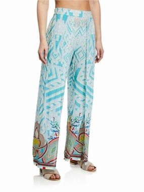 Johnny Was Light Blue Printed Wide-Leg Palazzo Pants size medium NWT